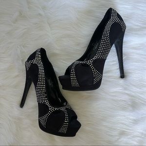 Size 8.5. Black and rhinestone high heels.